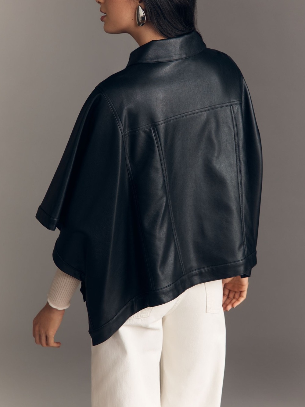 Anthropologie Faux Leather Cape Jacket Pilcro Weston Boyfriend Cape New Black - Picture 3 of 12